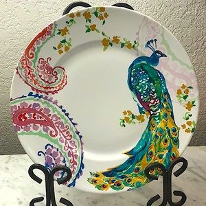 222 FIFTH ANDALUSIA DINNER PLATE PEACOCKS & PAISLEYS PORCELAIN NEW 10 INCH